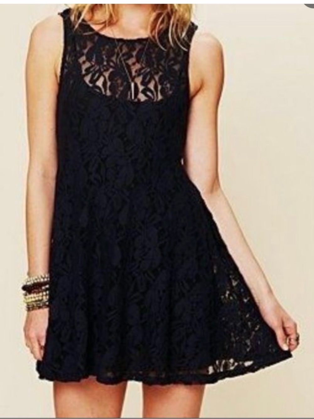 Free People Lace Swing Dress - Black